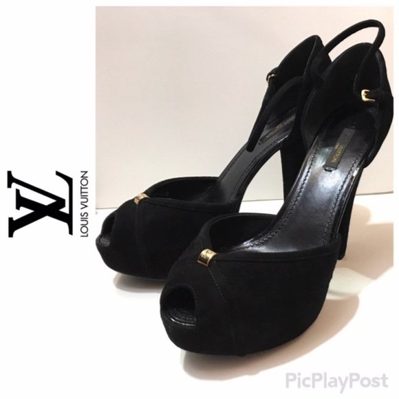 LOUIS VUITTON Black Suede Peep Toe Platform Pumps - Picture 1 of 7